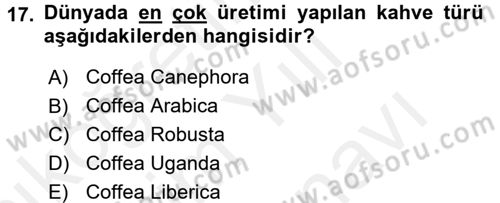 İçecek Bilgisi Dersi 2017 - 2018 Yılı (Vize) Ara Sınav Soruları 17. Soru