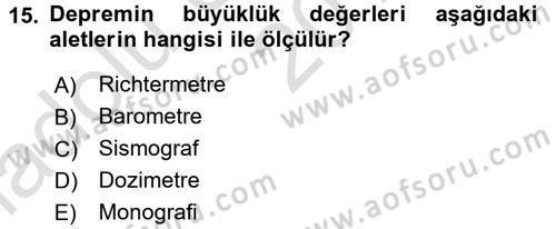 Arama Kurtarma Bilgisi ve Etik Değerler Dersi 2017 - 2018 Yılı (Vize) Ara Sınav Soruları 15. Soru