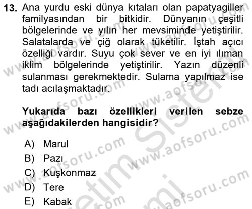 Gıda Coğrafyası Dersi 2023 - 2024 Yılı (Vize) Ara Sınav Soruları 13. Soru