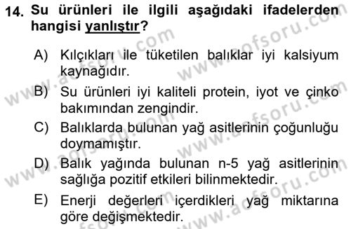 Beslenmenin Temel İlkeleri Dersi 2023 - 2024 Yılı (Final) Dönem Sonu Sınav Soruları 14. Soru