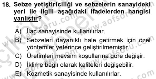 Gıda Coğrafyası Dersi 2019 - 2020 Yılı (Vize) Ara Sınav Soruları 18. Soru