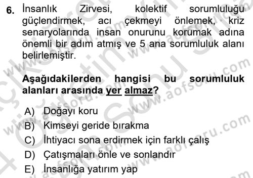 Sürdürülebilir Kentsel Dayanıklılık Dersi 2023 - 2024 Yılı (Final) Dönem Sonu Sınav Soruları 6. Soru