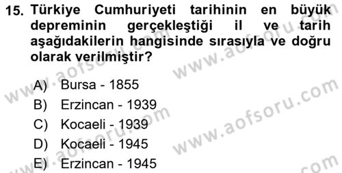 Temel Afet Bilgisi Dersi 2022 - 2023 Yılı Yaz Okulu Sınav Soruları 15. Soru