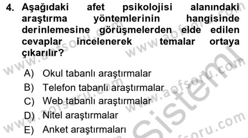 Afet Psikolojisi ve Sosyolojisi Dersi 2018 - 2019 Yılı Yaz Okulu Sınav Soruları 4. Soru