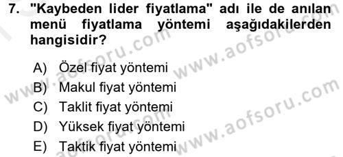 Menü Yönetimi Dersi 2017 - 2018 Yılı (Final) Dönem Sonu Sınav Soruları 7. Soru