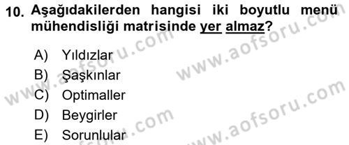 Menü Yönetimi Dersi 2018 - 2019 Yılı Tek Ders Sınav Soruları 10. Soru
