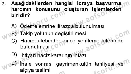 Damga Vergisi Ve Harçlar Bilgisi Dersi 2013 - 2014 Yılı (Final) Dönem Sonu Sınav Soruları 7. Soru