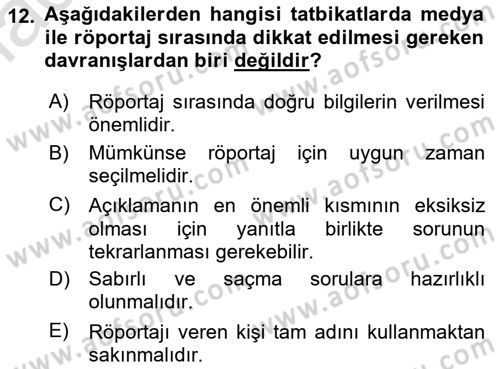 Afet Senaryosu ve Tatbikatlar Dersi 2021 - 2022 Yılı Yaz Okulu Sınav Soruları 12. Soru