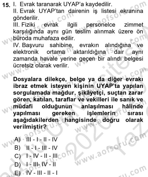 Temel Kalem Mevzuatı Bilgisi Dersi 2020 - 2021 Yılı Yaz Okulu Sınav Soruları 15. Soru