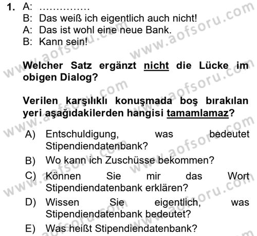 Almanca 2 Dersi 2015 - 2016 Yılı Tek Ders Sınav Soruları 1. Soru