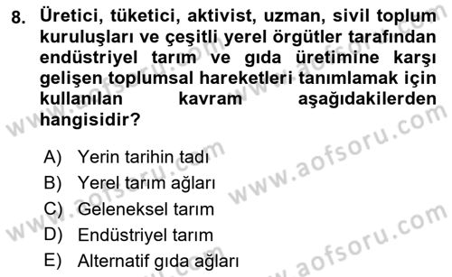 Yemek Sosyolojisi Dersi 2023 - 2024 Yılı (Vize) Ara Sınav Soruları 8. Soru