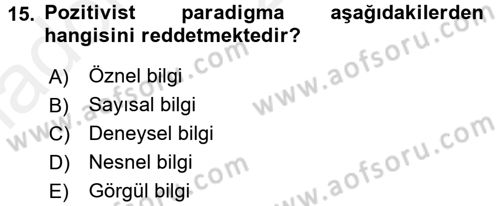 Sosyal Bilimlerde Araştırma Yöntemleri Dersi 2018 - 2019 Yılı (Vize) Ara Sınav Soruları 15. Soru