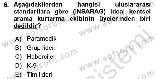 Arama Kurtarma Bilgisi ve Etik Değerler Dersi 2021 - 2022 Yılı (Vize) Ara Sınav Soruları 6. Soru