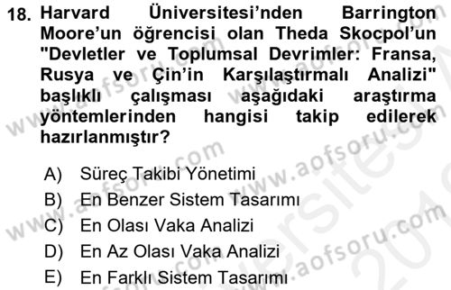 Uluslararası İlişkilerde Araştırma Yöntemleri Dersi 2018 - 2019 Yılı (Vize) Ara Sınav Soruları 18. Soru