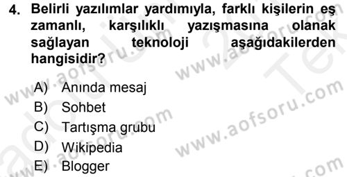 Büro Teknolojileri Dersi 2015 - 2016 Yılı Tek Ders Sınav Soruları 4. Soru