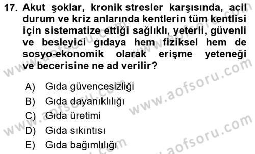 Sürdürülebilir Kentsel Dayanıklılık Dersi 2023 - 2024 Yılı (Final) Dönem Sonu Sınav Soruları 17. Soru