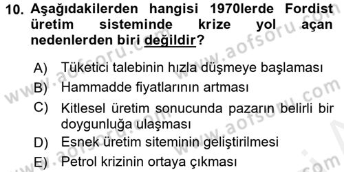 Kent, Planlama ve Afet Risk Yönetimi Dersi 2017 - 2018 Yılı (Final) Dönem Sonu Sınav Soruları 10. Soru