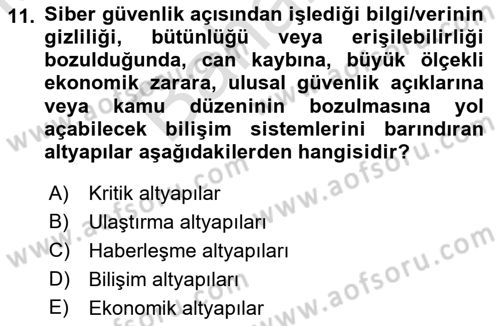 Acil Durum ve Afetlerde Ulaştırma Yönetimi ve Uygulamaları Dersi 2021 - 2022 Yılı (Final) Dönem Sonu Sınav Soruları 11. Soru