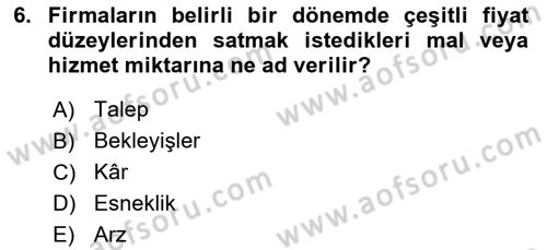 Afet Ekonomisi Ve Sigortacılığı Dersi 2018 - 2019 Yılı 3 Ders Sınav Soruları 6. Soru