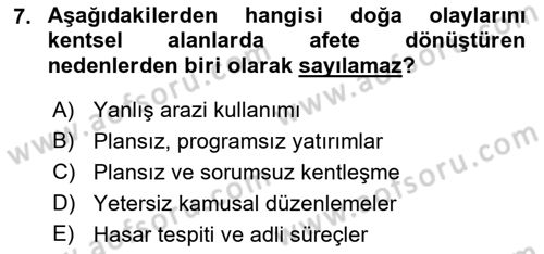 Sürdürülebilir Kentsel Dayanıklılık Dersi 2022 - 2023 Yılı Yaz Okulu Sınav Soruları 7. Soru