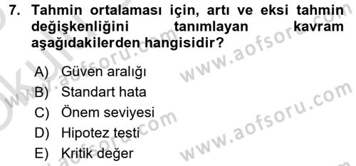 Veri Analizi Ve Değerlendirme Dersi 2024 - 2025 Yılı Yaz Okulu Sınav Soruları 7. Soru