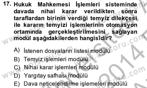 Ulusal Yargı Ağı Projesi 2 Dersi 2013 - 2014 Yılı (Vize) Ara Sınav Soruları 17. Soru