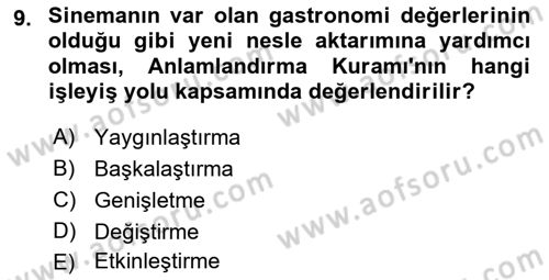 Gastronomi Ve Medya Dersi 2023 - 2024 Yılı (Vize) Ara Sınav Soruları 9. Soru