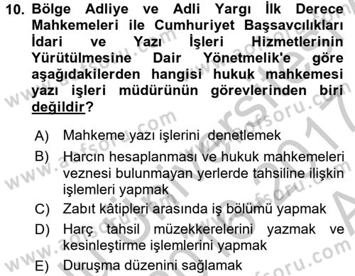 Kalem Mevzuatı Dersi 2016 - 2017 Yılı (Vize) Ara Sınav Soruları 10. Soru