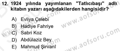 Osmanlı Mutfağı Dersi 2018 - 2019 Yılı (Final) Dönem Sonu Sınav Soruları 12. Soru