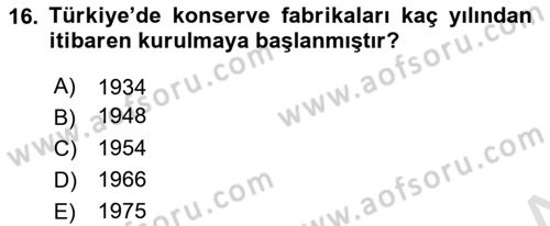 Türk Mutfak Kültürü Dersi 2024 - 2025 Yılı (Vize) Ara Sınav Soruları 16. Soru