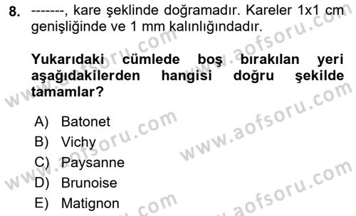Temel Mutfak Teknikleri Dersi 2022 - 2023 Yılı (Vize) Ara Sınav Soruları 8. Soru