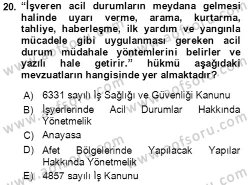 Acil Durum Ve Afet Yönetimi Planları Dersi 2023 - 2024 Yılı (Final) Dönem Sonu Sınav Soruları 20. Soru