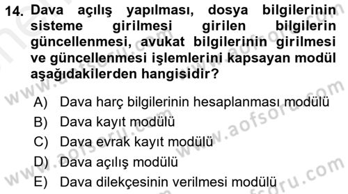 Ulusal Yargı Ağı Projesi 2 Dersi 2018 - 2019 Yılı (Vize) Ara Sınav Soruları 14. Soru