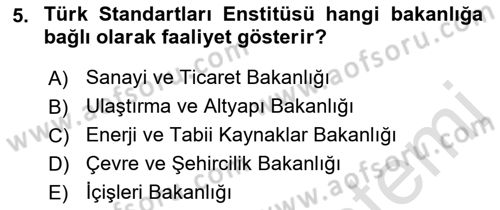 Yangın ve Yangın Güvenliği Dersi 2021 - 2022 Yılı Yaz Okulu Sınav Soruları 5. Soru