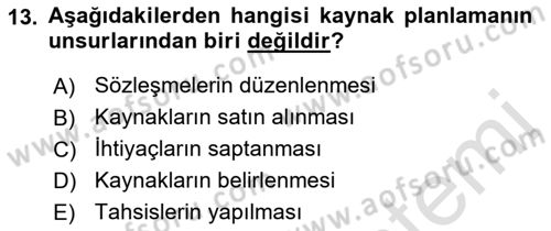 Acil Durum ve Afetlerde Ulaştırma Yönetimi ve Uygulamaları Dersi 2021 - 2022 Yılı Yaz Okulu Sınav Soruları 13. Soru