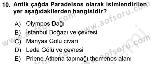 Anadolu Arkeolojisi Dersi 2018 - 2019 Yılı (Final) Dönem Sonu Sınav Soruları 10. Soru