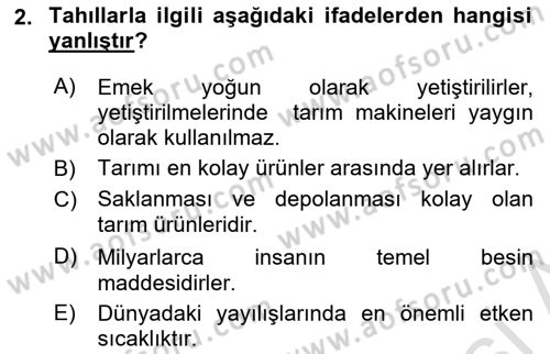 Gıda Coğrafyası Dersi 2022 - 2023 Yılı (Vize) Ara Sınav Soruları 2. Soru