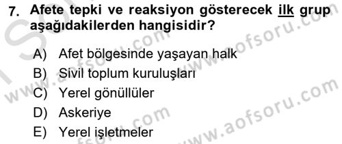 Afet Yönetimi 1 Dersi 2021 - 2022 Yılı (Final) Dönem Sonu Sınav Soruları 7. Soru