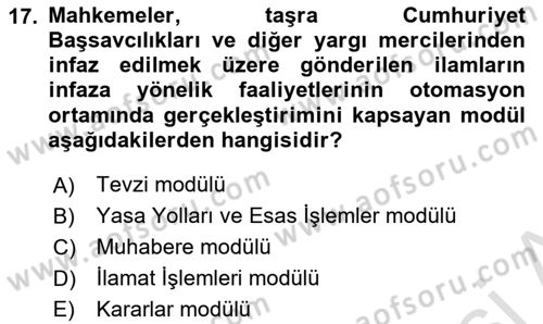 Ulusal Yargı Ağı Projesi 1 Dersi 2019 - 2020 Yılı (Final) Dönem Sonu Sınav Soruları 17. Soru