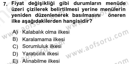 Menü Yönetimi Dersi 2017 - 2018 Yılı (Vize) Ara Sınav Soruları 7. Soru