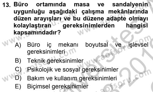 Büro Teknolojileri Dersi 2018 - 2019 Yılı Yaz Okulu Sınav Soruları 13. Soru