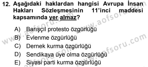 İnsan Hakları Ve Kamu Özgürlükleri Dersi 2015 - 2016 Yılı Tek Ders Sınav Soruları 12. Soru