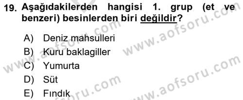Beslenmenin Temel İlkeleri Dersi 2021 - 2022 Yılı (Final) Dönem Sonu Sınav Soruları 19. Soru