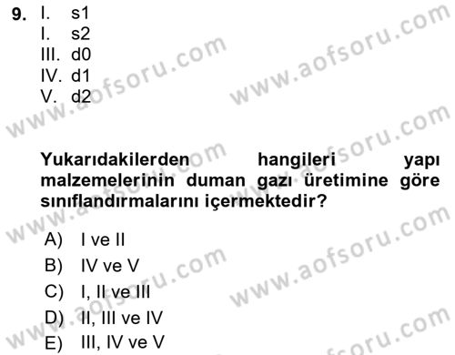Yangın ve Yangın Güvenliği Dersi 2023 - 2024 Yılı (Final) Dönem Sonu Sınav Soruları 9. Soru