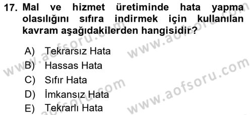 Yiyecek Ve İçecek İşletmeciliği Dersi 2023 - 2024 Yılı (Vize) Ara Sınav Soruları 17. Soru