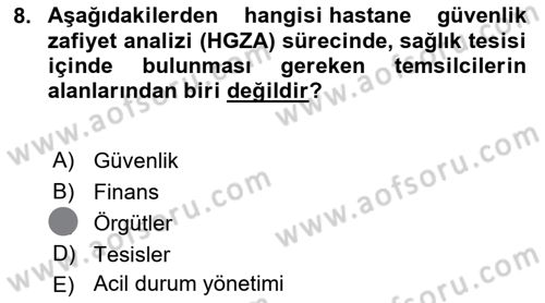 Afet Yönetiminde Sağlık Hizmetleri Dersi 2023 - 2024 Yılı (Final) Dönem Sonu Sınav Soruları 8. Soru