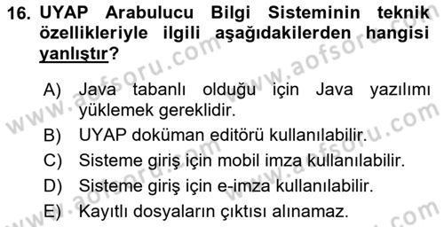 Mesleki Bilgisayar Ve Uyap Dersi 2022 - 2023 Yılı (Final) Dönem Sonu Sınav Soruları 16. Soru