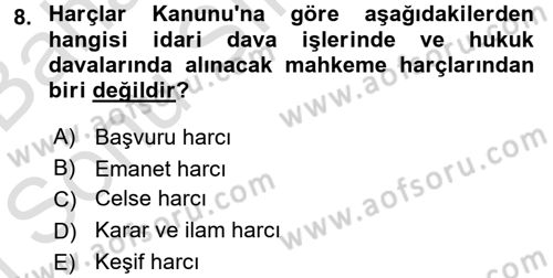 Damga Vergisi Ve Harçlar Bilgisi Dersi 2015 - 2016 Yılı (Final) Dönem Sonu Sınav Soruları 8. Soru