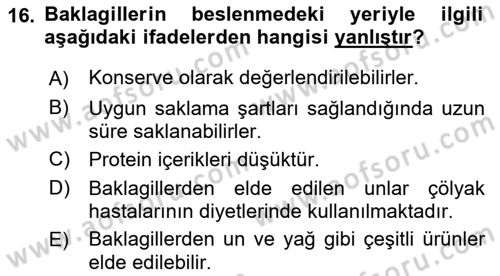 Gıda Coğrafyası Dersi 2023 - 2024 Yılı (Vize) Ara Sınav Soruları 16. Soru
