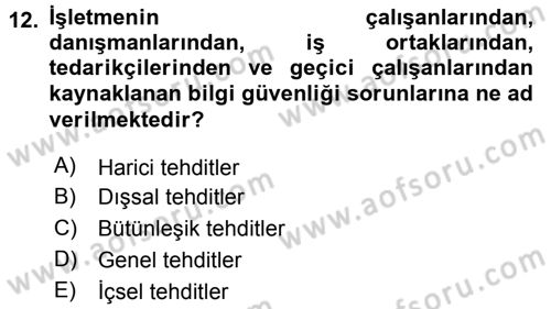 Büro Teknolojileri Dersi 2015 - 2016 Yılı (Final) Dönem Sonu Sınav Soruları 12. Soru